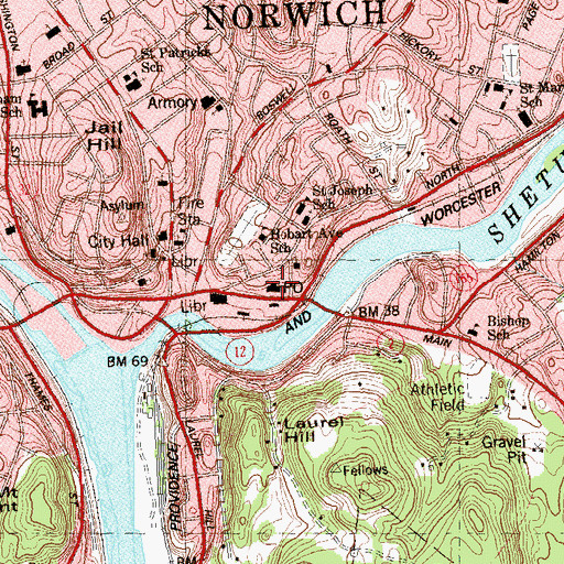 Topographic Map of Norwich Post Office, CT