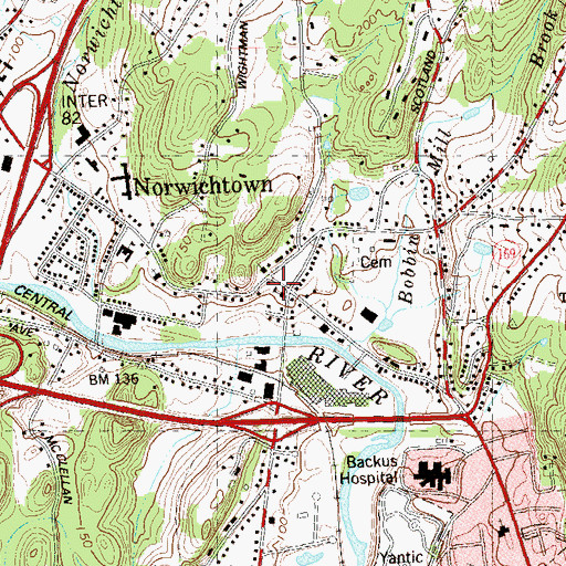 Topographic Map of Norwichtown Historic District, CT