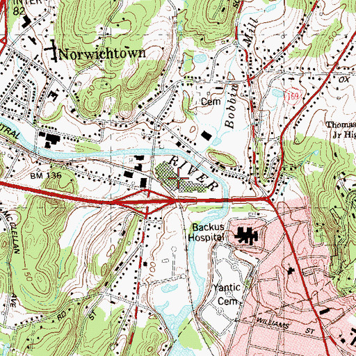 Topographic Map of Norwichtown Mall Shopping Center, CT