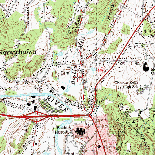 Topographic Map of Norwichtown Town Green, CT
