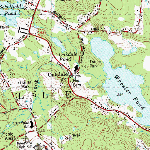 Topographic Map of Oakdale Post Office, CT