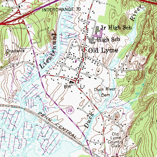 Topographic Map of Old Lyme Green, CT