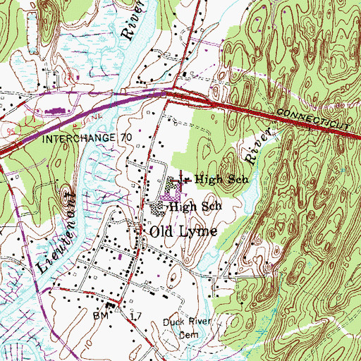 Topographic Map of Old Lyme High School, CT