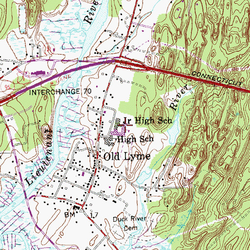 Topographic Map of Old Lyme Middle School, CT