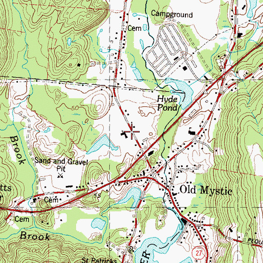 Topographic Map of Old Mystic Baptist Church, CT