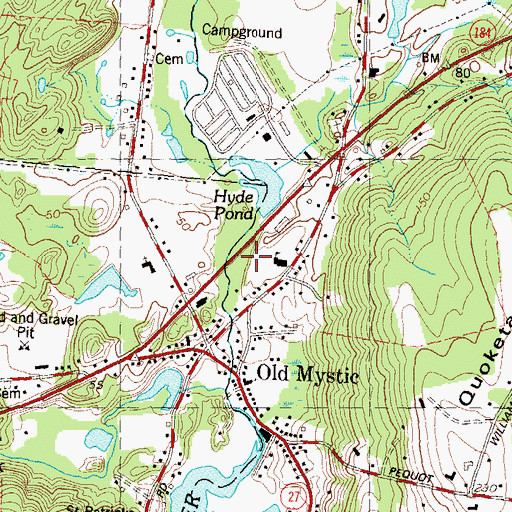 Topographic Map of Old Mystic United Methodist Church, CT