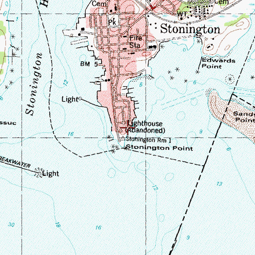 Topographic Map of Old Stone Lighthouse Museum, CT