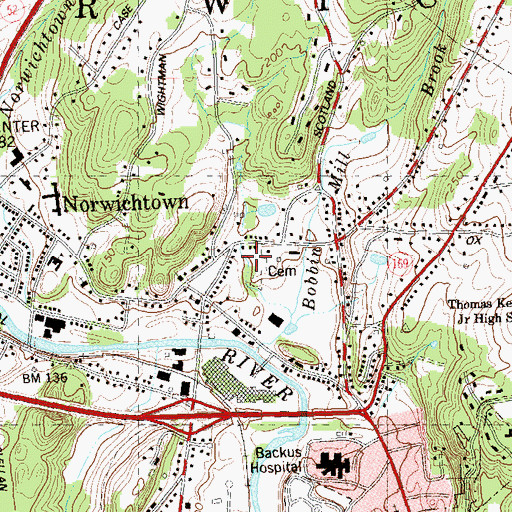 Topographic Map of Old Uptown Burying Ground, CT