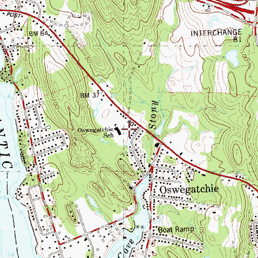 Topographic Map of Oswegatchie Elementary School, CT