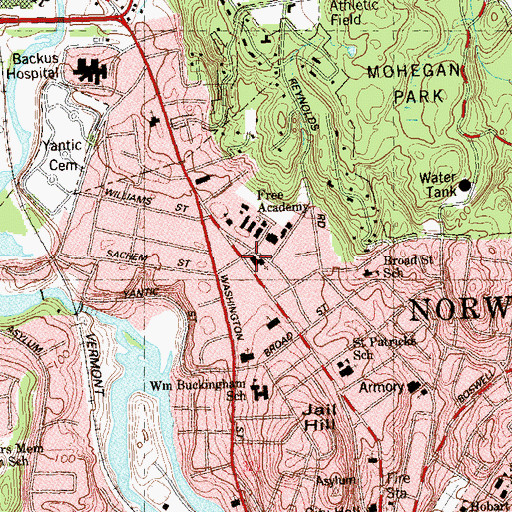 Topographic Map of Park Congregational Church, CT