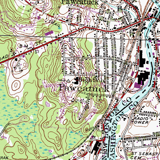 Topographic Map of Pawcatuck Middle School, CT