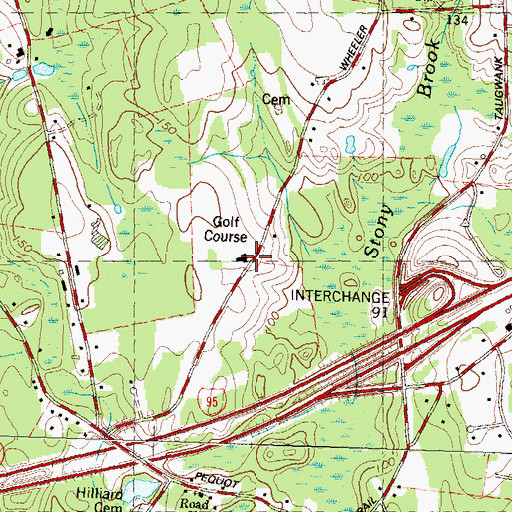 Topographic Map of Pequot Golf Course, CT