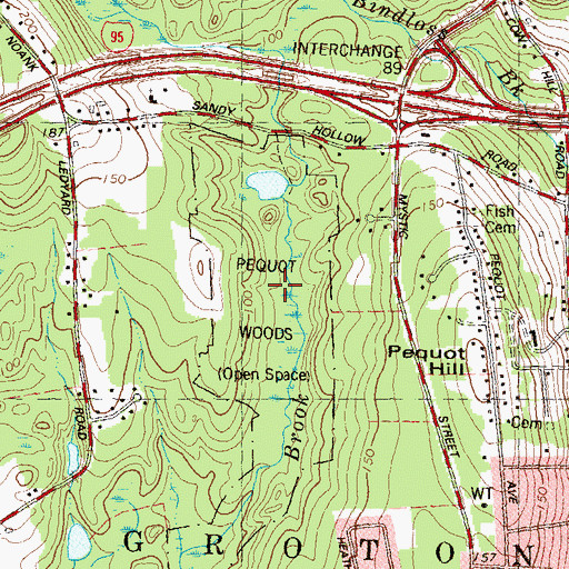 Topographic Map of Pequot Woods Public Area, CT