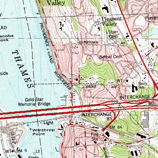 Topographic Map of Pleasant Valley Community Prayer Church, CT