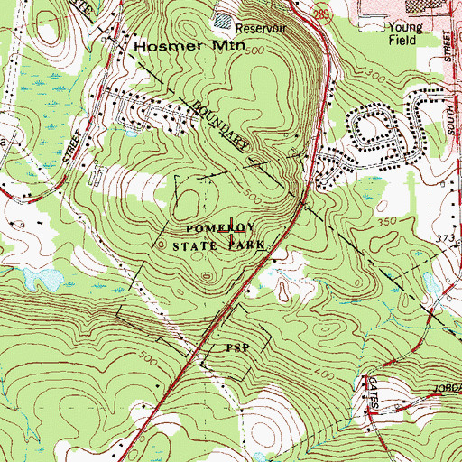 Topographic Map of Pomeroy State Park, CT