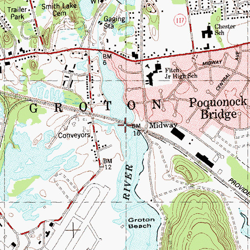 Topographic Map of Poquonock Bridge, CT