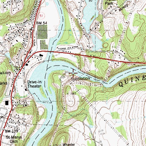Topographic Map of Quinebaug Falls, CT