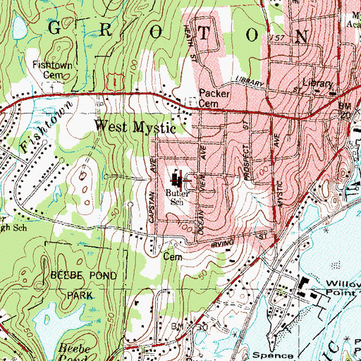 Topographic Map of S B Butler Elementary School, CT