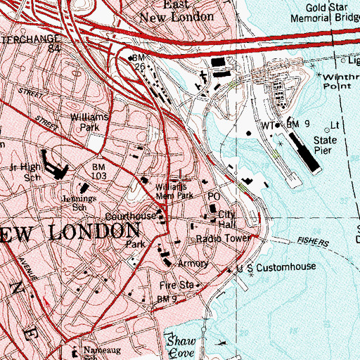 Topographic Map of Saint James Episcopal Church, CT