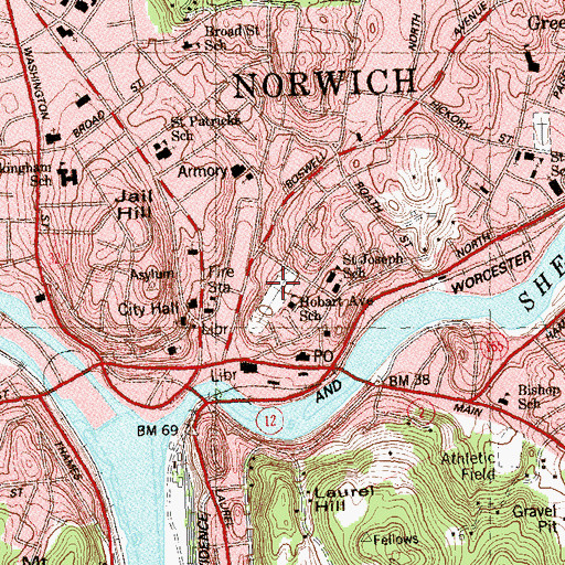 Topographic Map of Saint Josephs Roman Catholic Church, CT