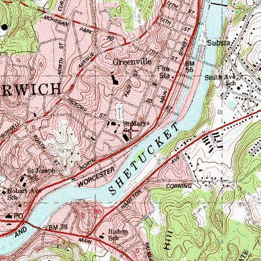 Topographic Map of Saint Marys Roman Catholic Church, CT