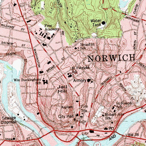 Topographic Map of Saint Patrick Cathedral, CT