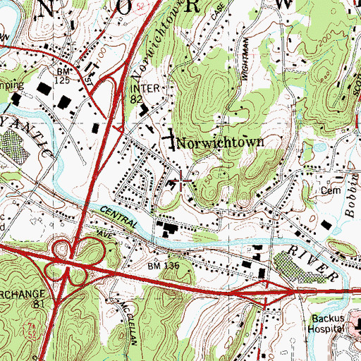 Topographic Map of Samuel Huntington School, CT