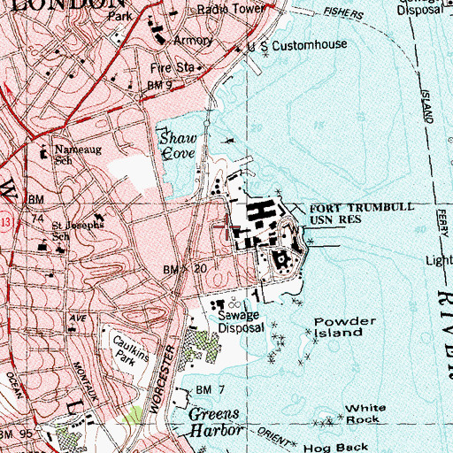 Topographic Map of Shaw Neck, CT