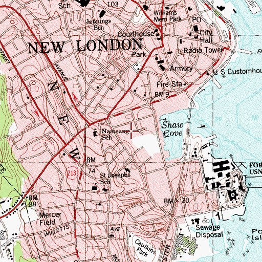 Topographic Map of Shaws Cove Business Park, CT