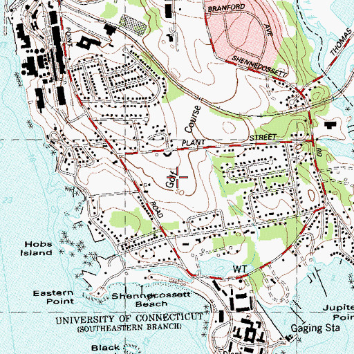 Topographic Map of Shennecossett Country Club, CT