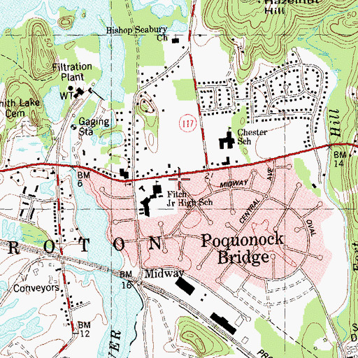 Topographic Map of Southeastern Regional Vocational School, CT