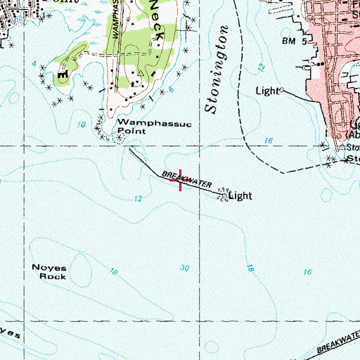 Topographic Map of Stonington Breakwater, CT