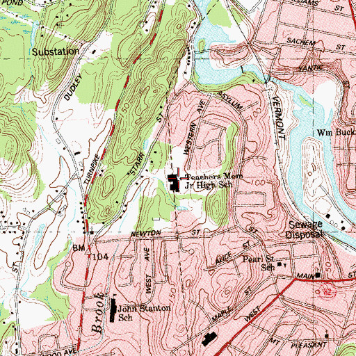 Topographic Map of Teachers Memorial School, CT
