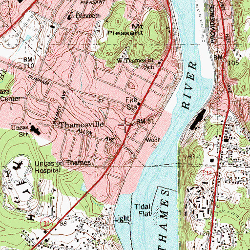 Topographic Map of Thamesville Playground, CT