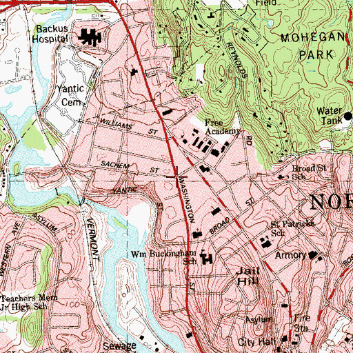 Topographic Map of Uncas Monument, CT