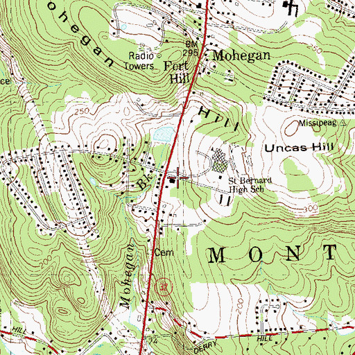 Topographic Map of Uncasville Post Office, CT
