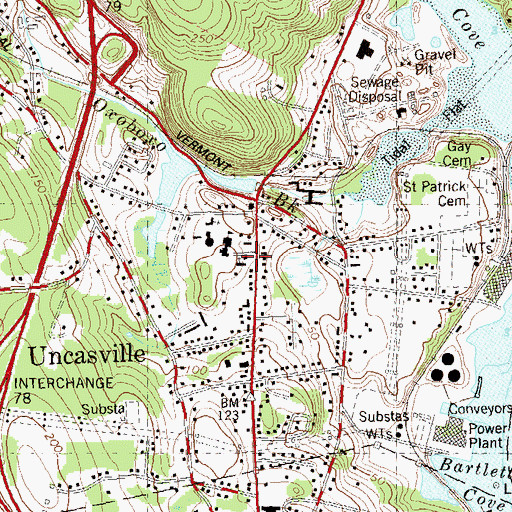 Topographic Map of Uncasville United Methodist Church, CT