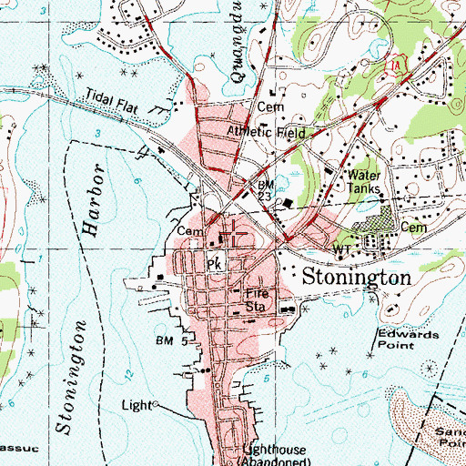 Topographic Map of United Church of Stonington, CT