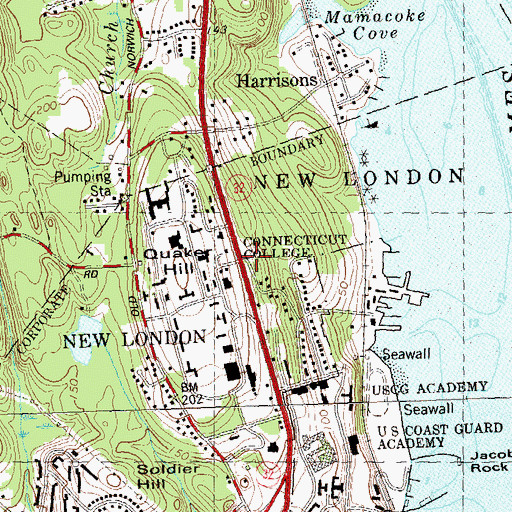 Topographic Map of United States Coast Guard Academy Main Gate, CT