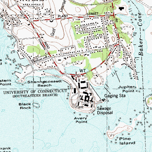 Topographic Map of US Coast Guard Research and Development Technical Library, CT