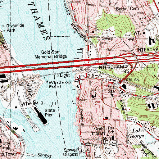 Topographic Map of United States Submarine World War II Veterans Memorial East, CT