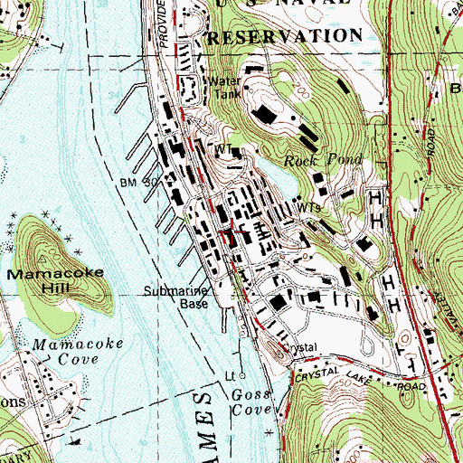 Topographic Map of United State Naval Submarine Base Library, CT