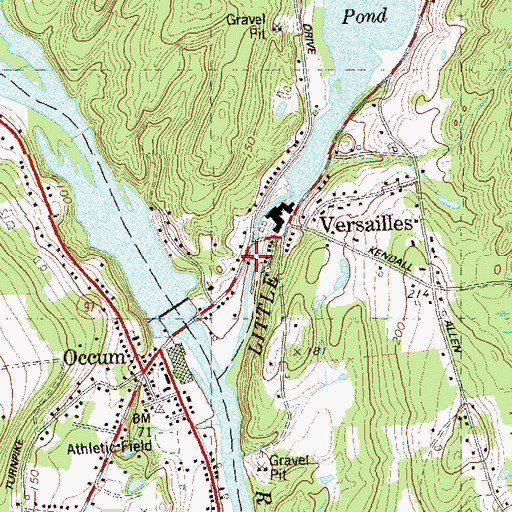 Topographic Map of Versailles Post Office, CT