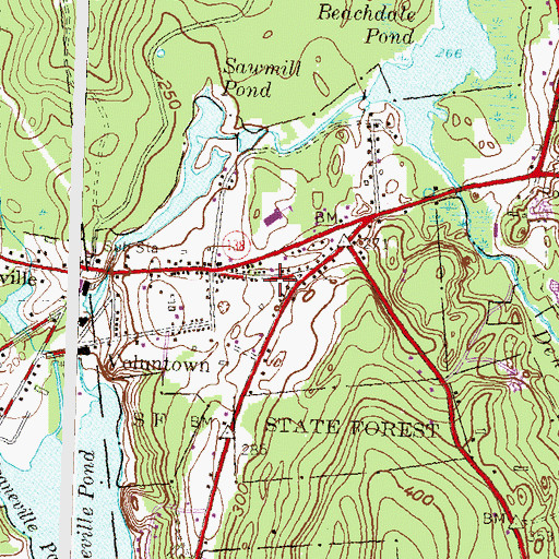 Topographic Map of Voluntown Post Office, CT