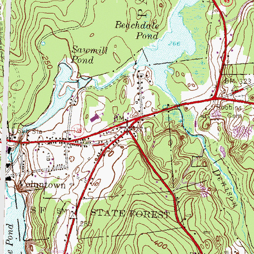 Topographic Map of Voluntown Public Library, CT