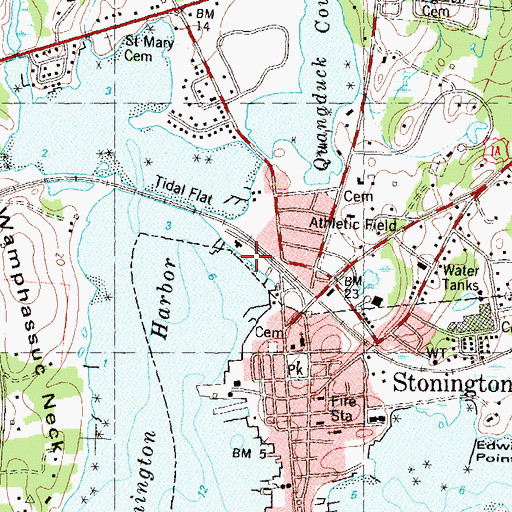 Topographic Map of Wadawanuck Yacht Club, CT
