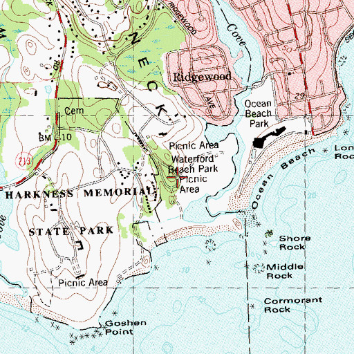 Topographic Map of Waterford Beach Park, CT
