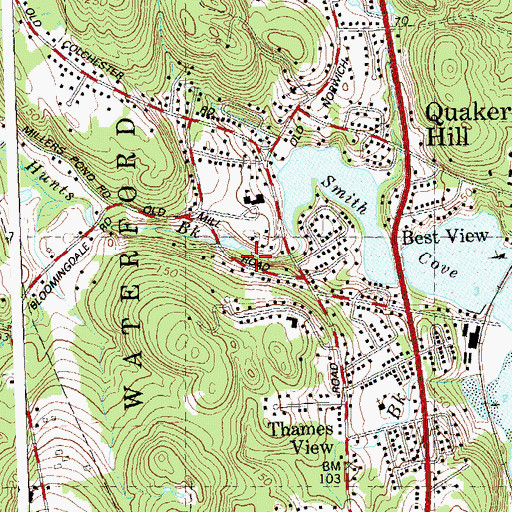 Topographic Map of Waterford Little League Field North, CT