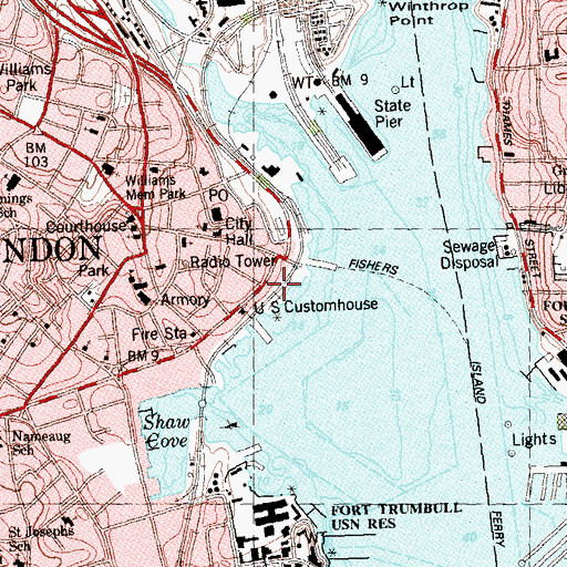Topographic Map of Waterfront Visitor Center, CT