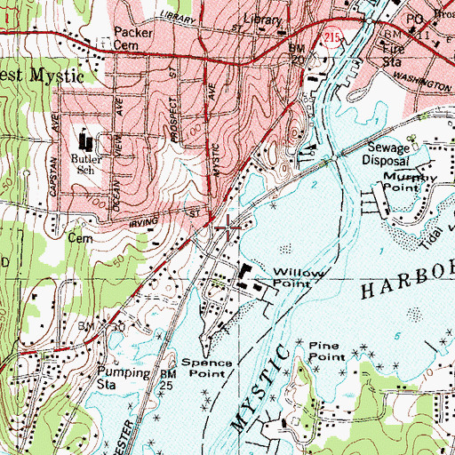 Topographic Map of West Mystic Post Office, CT